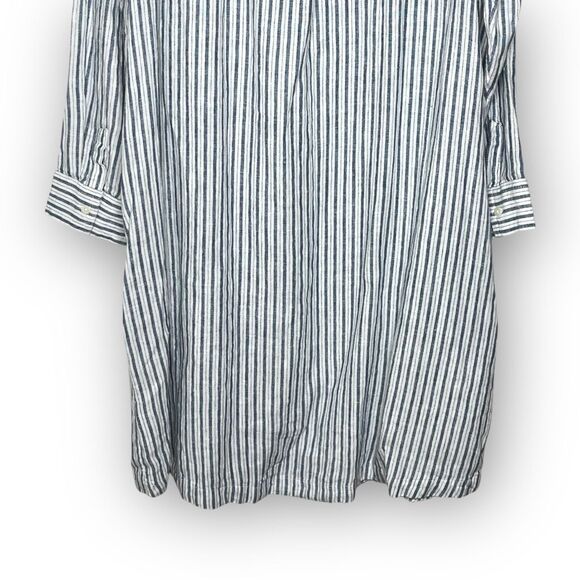 Lands’ End Shirt Dress Blue White Stripe Button Up Collared 100% Linen Womens 1X - Picture 6 of 10